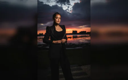 Sheena Chohan Commands Attention in Bold Pantsuit at Florida Sunset Shoot